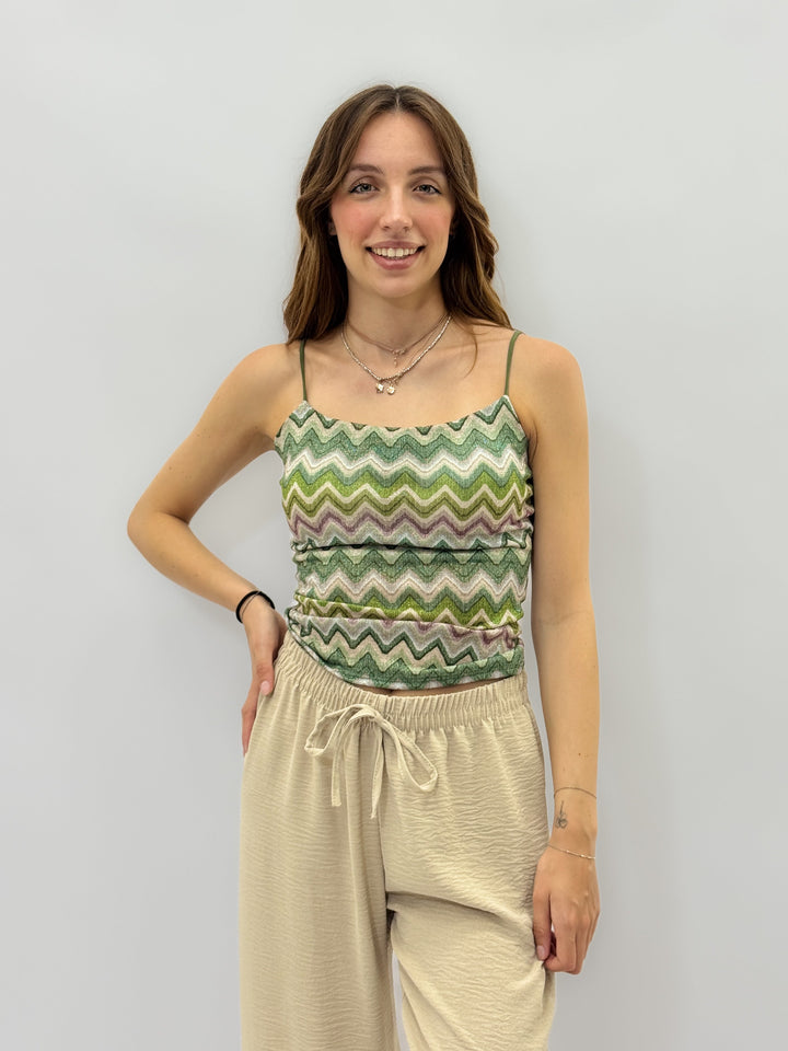 Green Lurex™ patterned top by Emma & Rose Cape Town, stylish maglieria with metallic shimmer and intricate design.