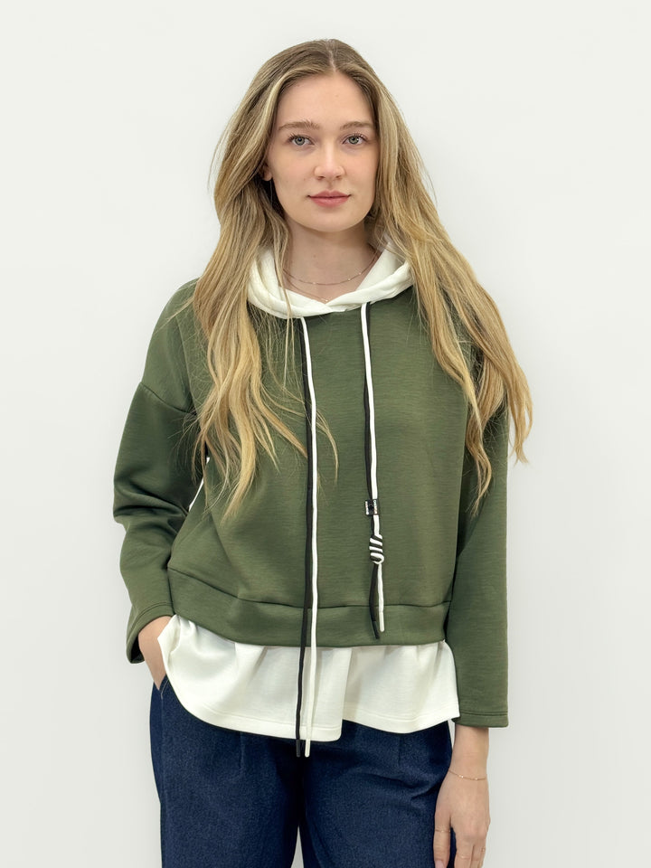 Green Mieke™ hooded sweatshirt by Emma & Rose Cape Town, soft maglieria fabric with a cozy hood and relaxed fit.