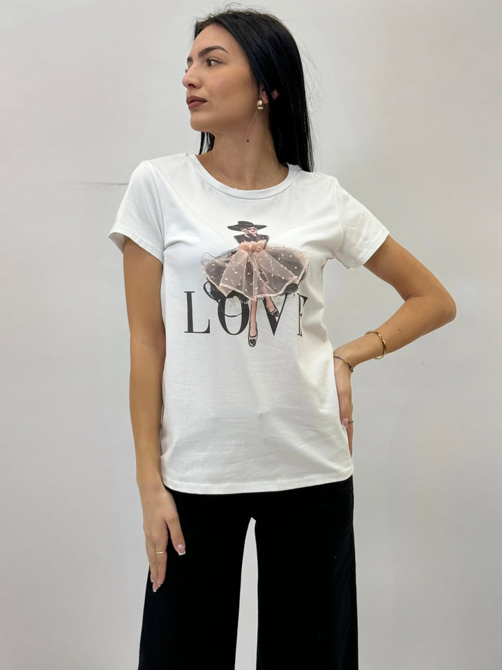 Pink Elmarie™ T-shirt by Emma & Rose Cape Town featuring soft luxurious fabrics and a love print design.