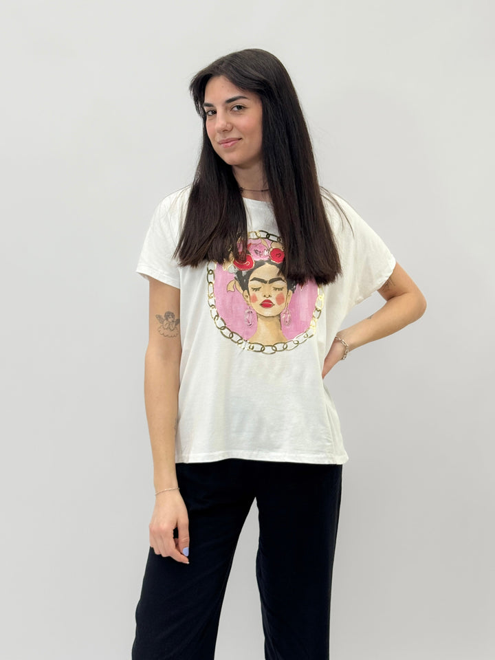 Pink Hester™ comfortable fit T-shirt by Emma & Rose Cape Town with printed design and soft cotton fabric.