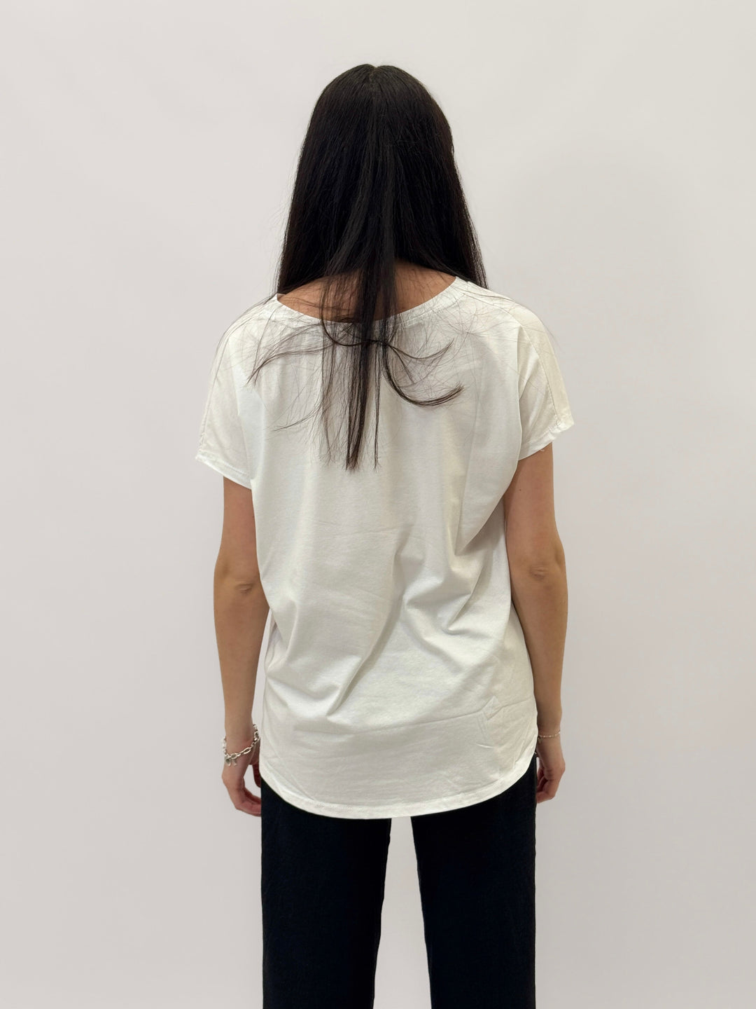Pink Hester™ comfortable fit T-shirt by Emma & Rose Cape Town, featuring a stylish printed design, made from soft maglieria fabric.