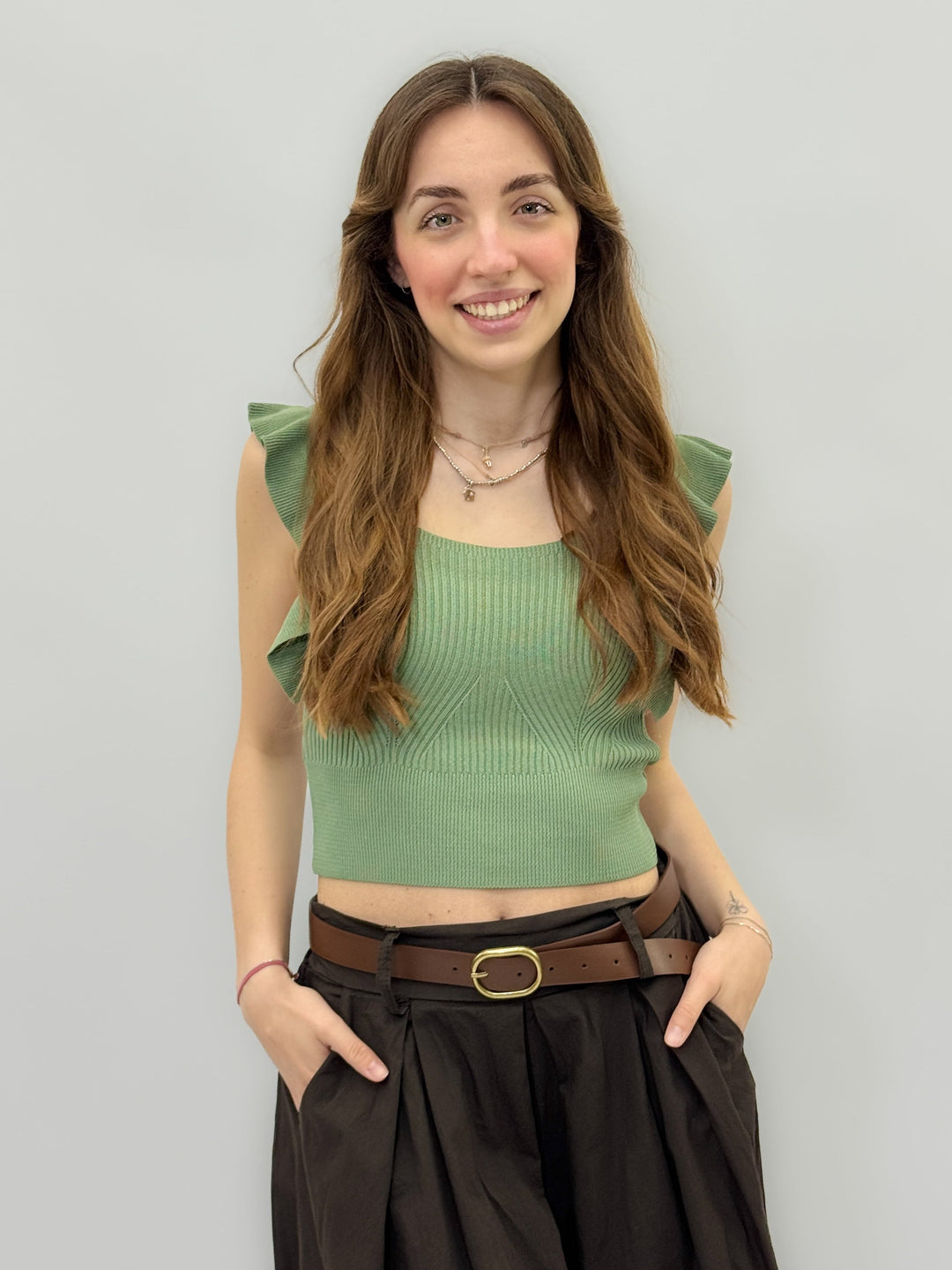 White Orla™ cropped knit top by Emma & Rose Cape Town with shoulder detailing, casual and stylish maglieria garment.