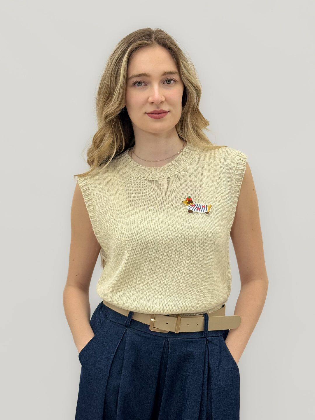 Yellow Gabriëlle lightweight knitted gilet from Emma & Rose Cape Town, stylish maglieria with a chic, cozy design.