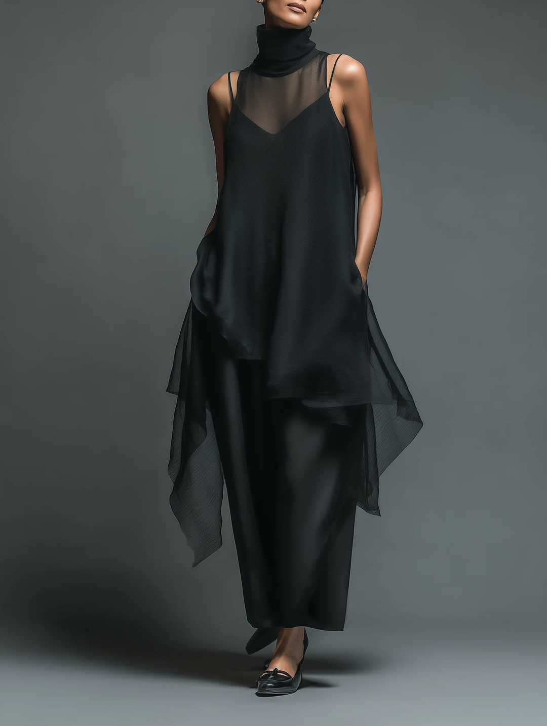 Emma & Rose Cape Town Kaia long dress two-piece set in black, stylish matching dress and top combo for elegant occasions.