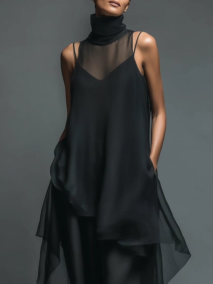 Black Kaia™ long dress two-piece set by Emma & Rose Cape Town, stylish matching dress and top ensemble, casual elegance.