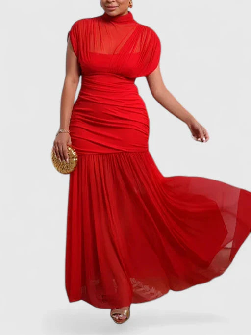 Brown Elyzhera™ maxi dress by Emma & Rose Cape Town featuring an elegant, flowing design and a fitted waist.