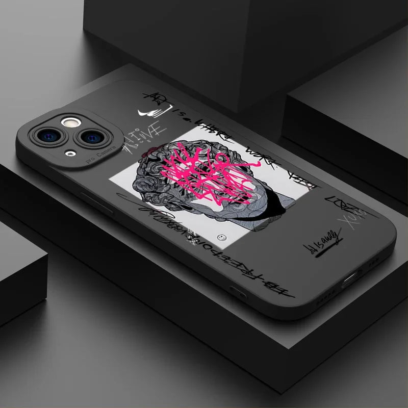 Black Vandalis iPhone case from Emma & Rose Cape Town, featuring a Mona Lisa design for men's accessories.