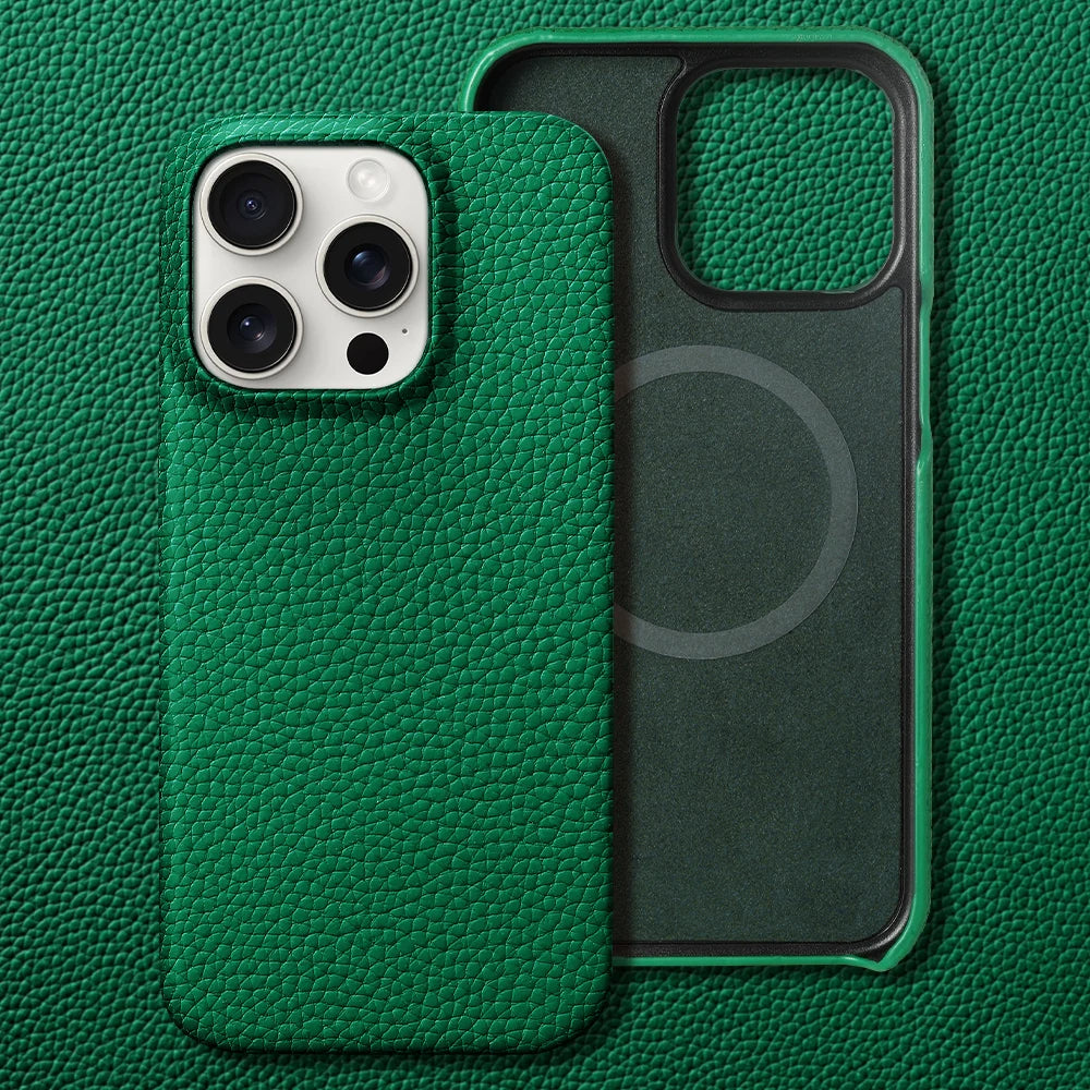 Orange leather iPhone 17 Pro Max case from Emma & Rose Cape Town, designed as a stylish men's accessory.