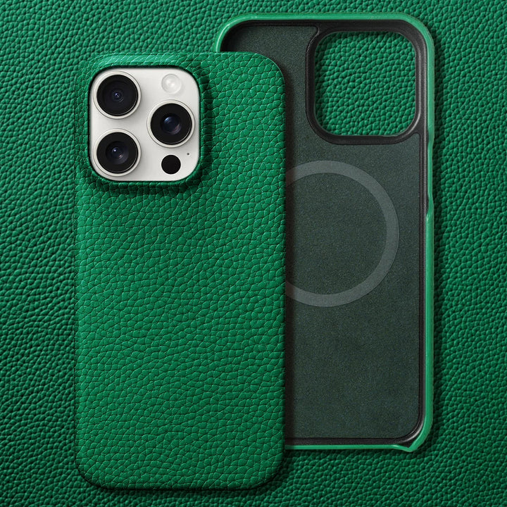 Orange leather iPhone 17 Pro Max case from Emma & Rose Cape Town, designed as a stylish men's accessory.