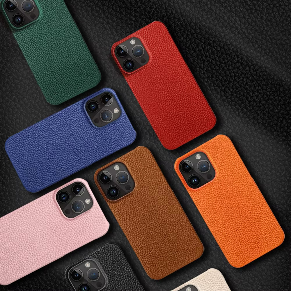 Orange leather iPhone 17 Pro Max case from Emma & Rose Cape Town, designed for men's accessories, featuring a sleek executive style.