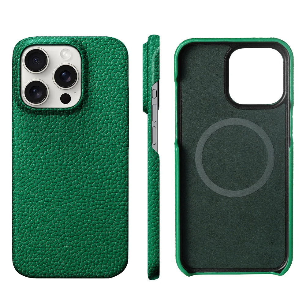 Orange leather iPhone 17 Pro Max case from Emma & Rose Cape Town, designed as a stylish men's accessory with a sleek finish.