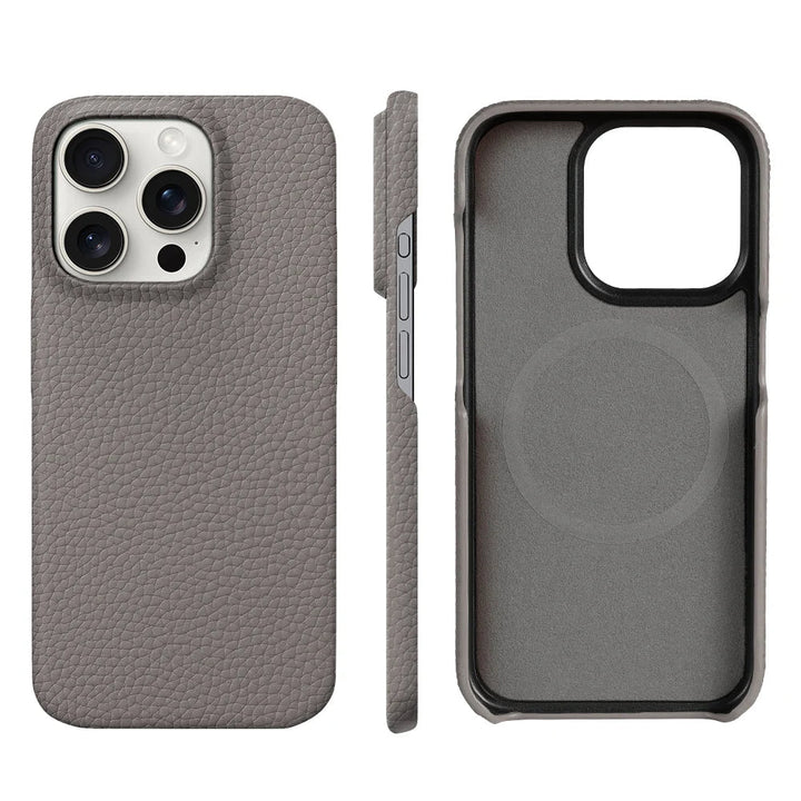 Orange leather iPhone 17 Pro Max case from Emma & Rose Cape Town, designed as a stylish men's accessory.