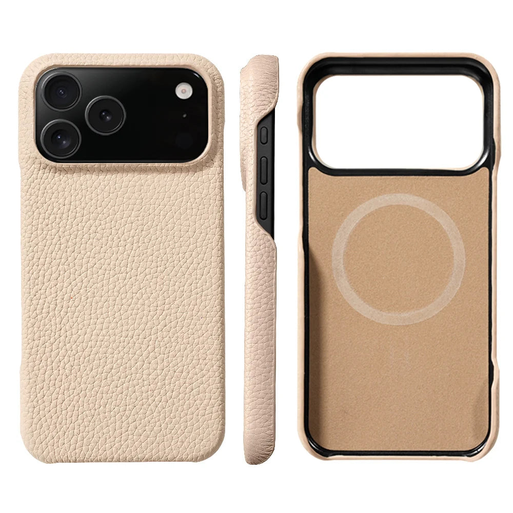 Orange leather iPhone 17 Pro Max case from Emma & Rose Cape Town, designed for men's accessories with a sleek, professional look.