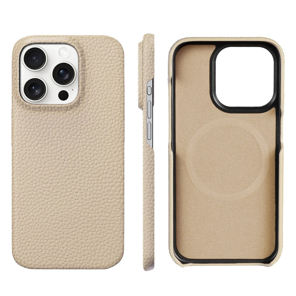 Orange leather iPhone 17 Pro Max case from Emma & Rose Cape Town, stylish men's accessory with a sleek finish.