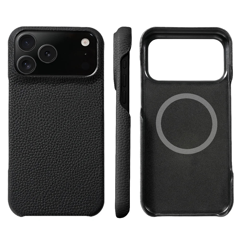 Orange leather iPhone 17 Pro Max case from Emma & Rose Cape Town, designed as a stylish men's accessory.
