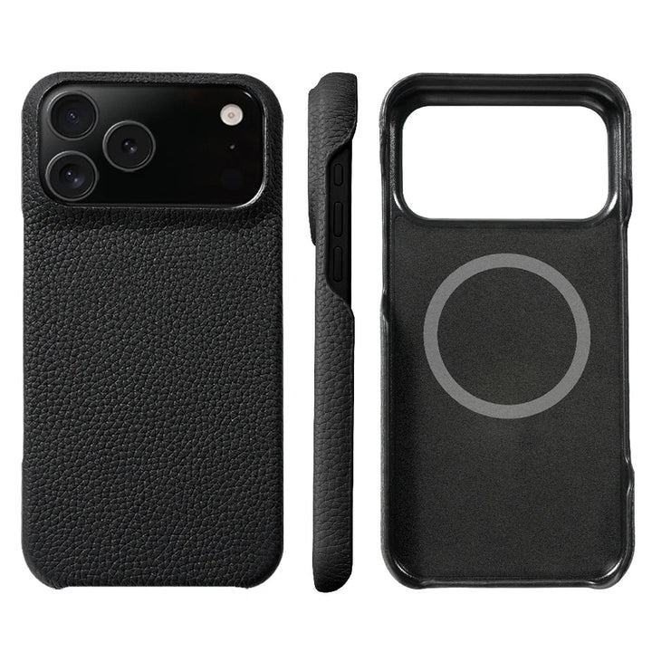 Orange leather iPhone 17 Pro Max case from Emma & Rose Cape Town, designed as a stylish men's accessory.