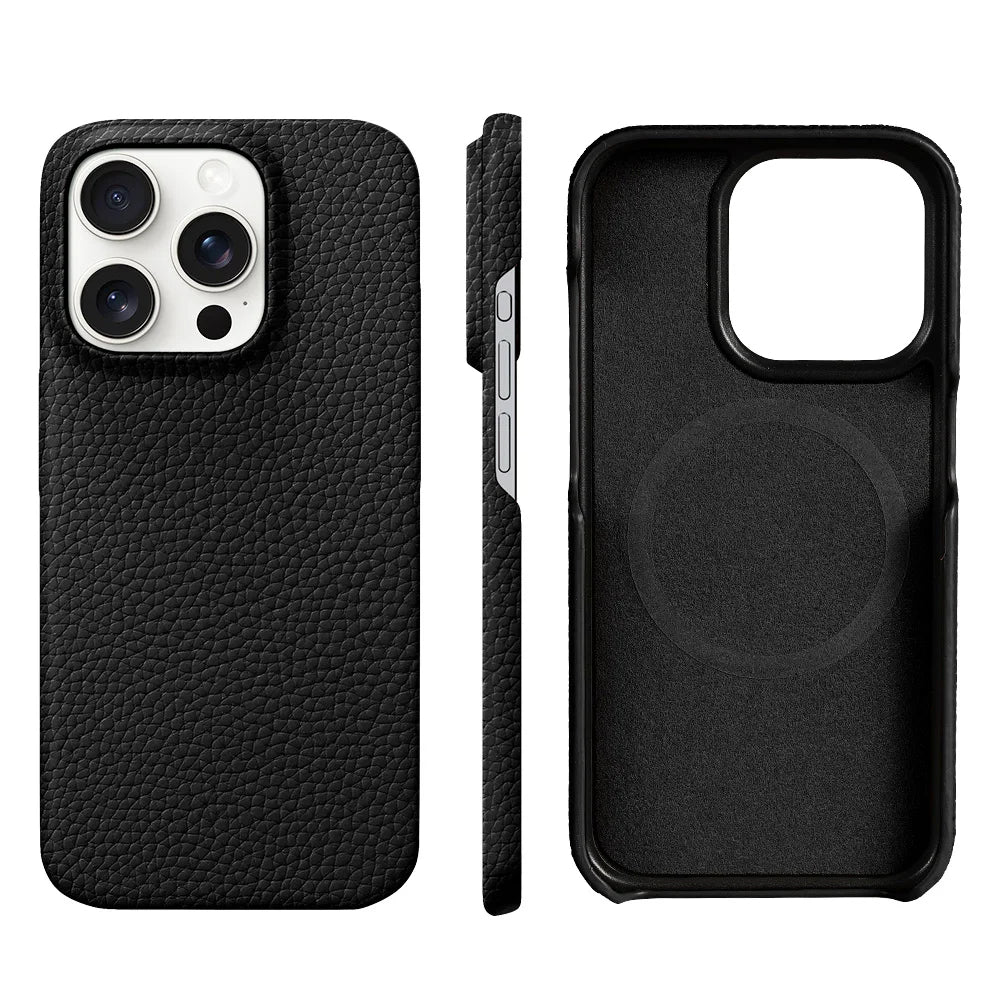 Orange leather iPhone 17 Pro Max case from Emma & Rose Cape Town, stylish men's accessory with a sleek, executive design.