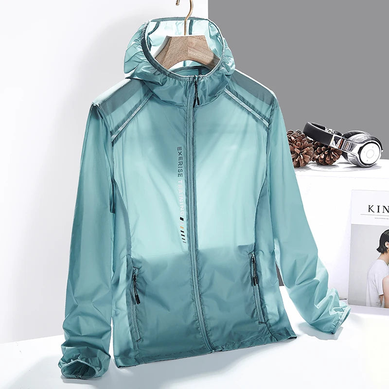 Men's lightweight water-repellent windbreaker in breeze green from Emma & Rose Cape Town, Gabriëlle™ brand, suitable for outdoor wear.