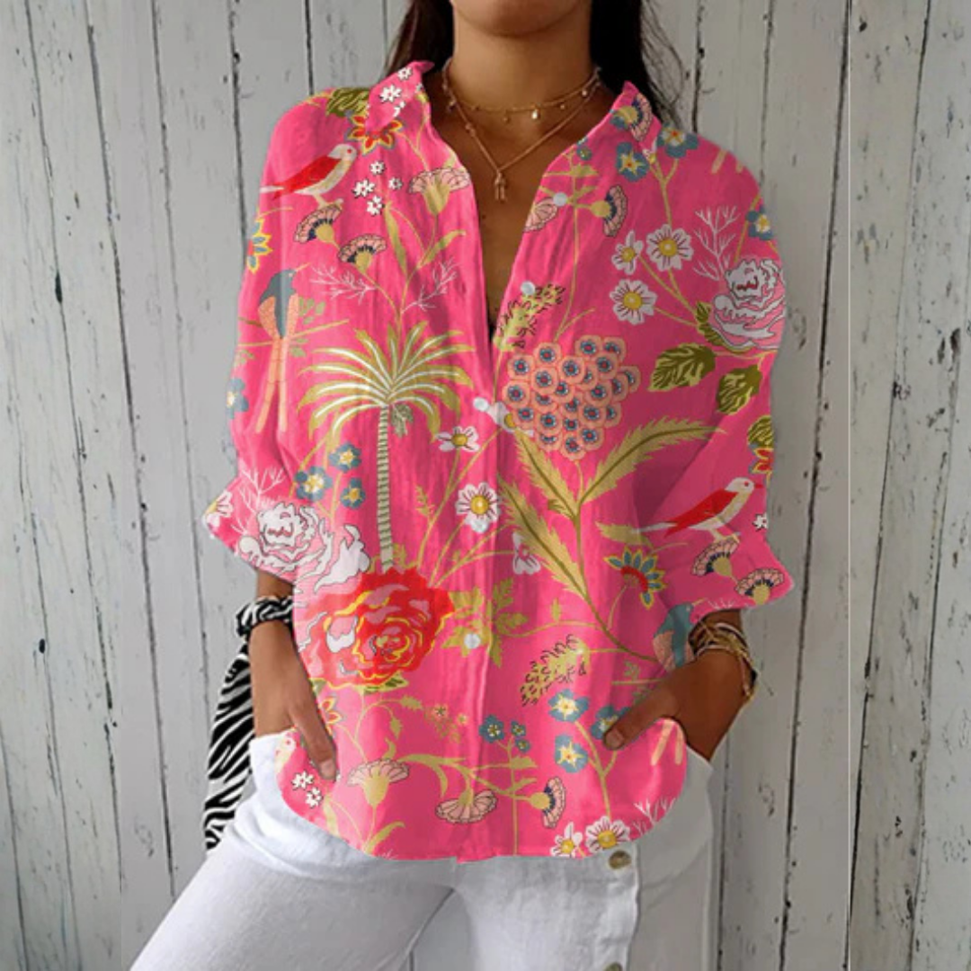 Emma & Rose Cape Town Christina Tropical Blossom Blouse with vibrant multicolor floral pattern, lightweight and stylish for warm weather.