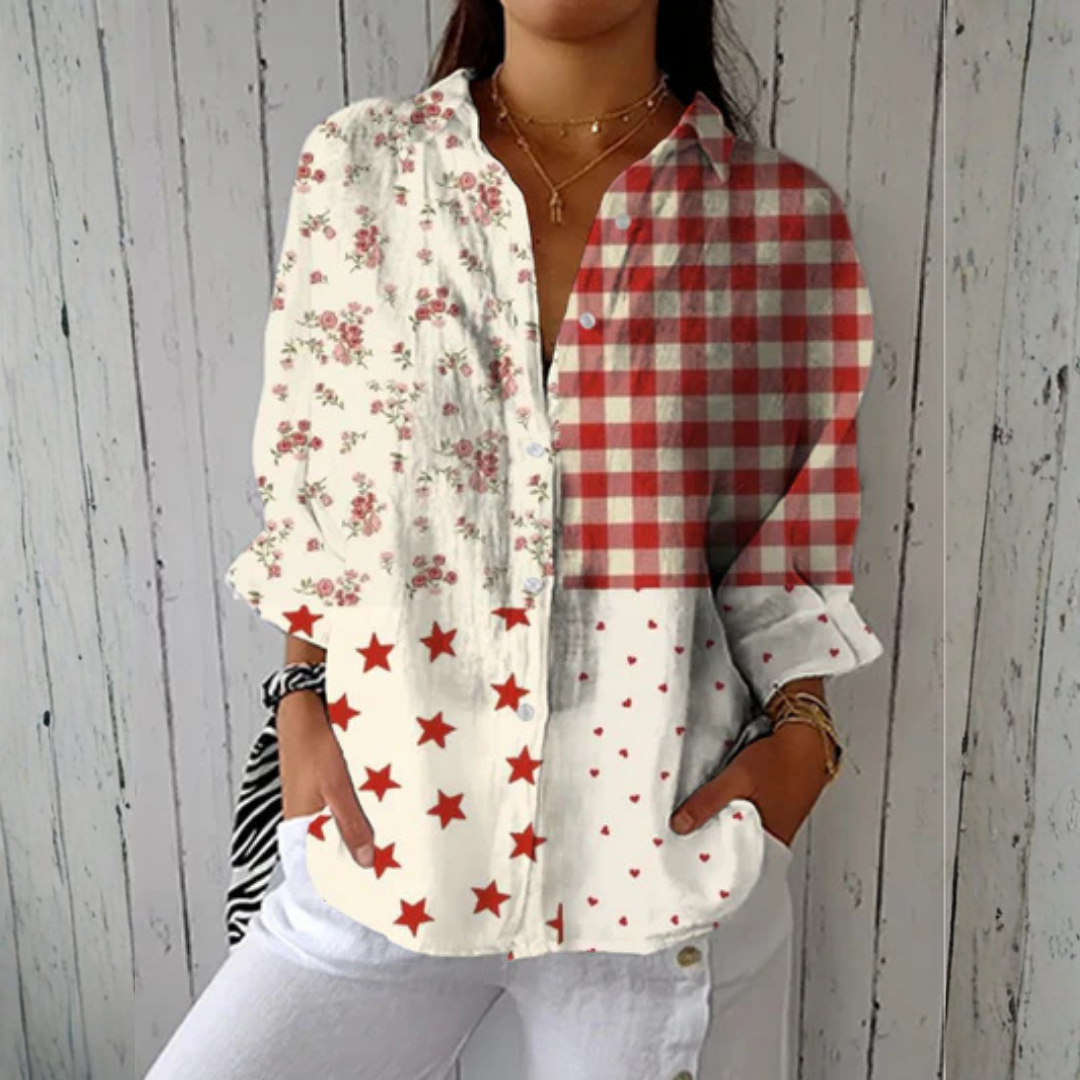 Emma & Rose Cape Town Hannah country patchwork blouse in multicolor, featuring a relaxed fit and detailed patchwork design.