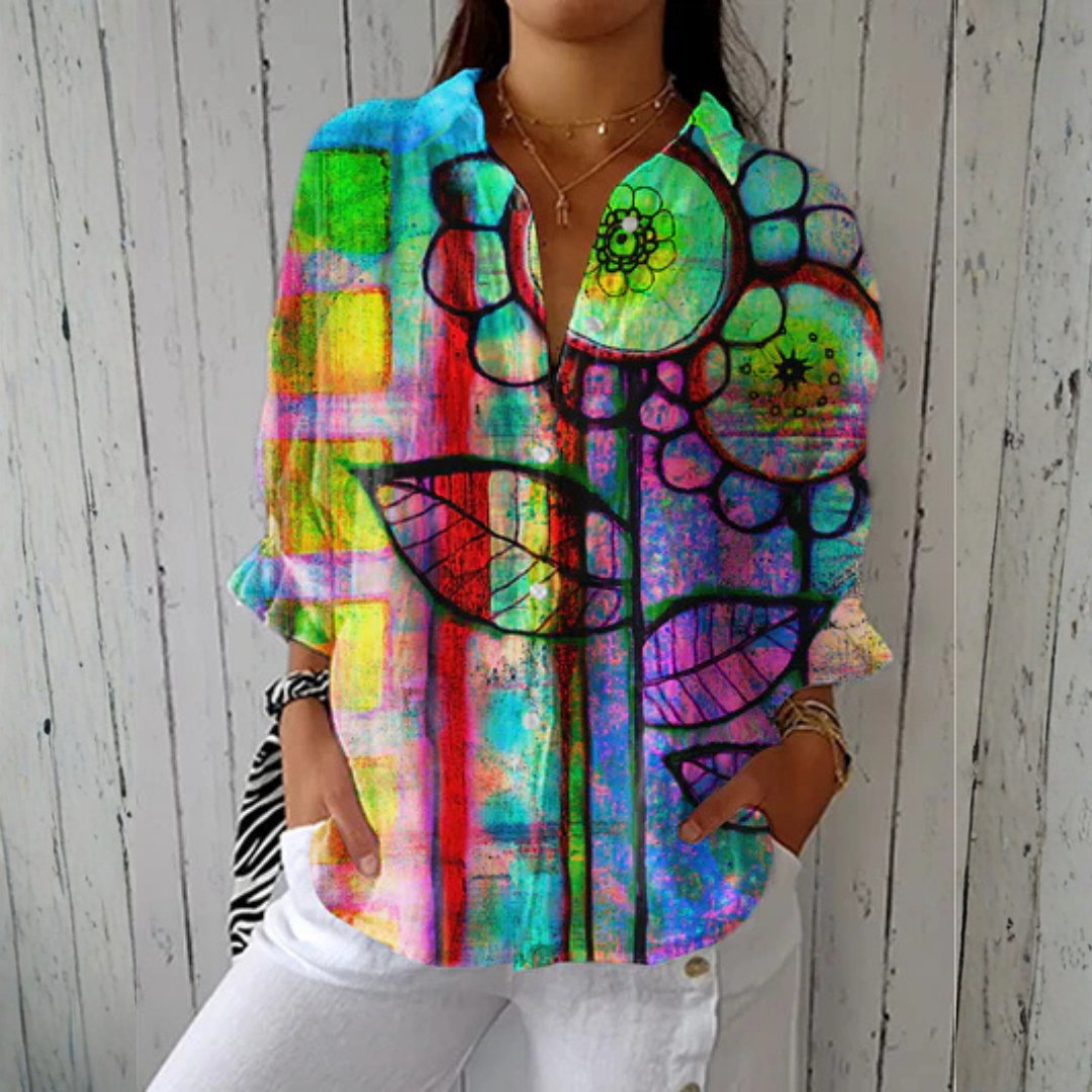 Kimberly™ Artistic Bloom Blouse by Emma & Rose Cape Town, multicolor floral design, stylish women's blouse, UK size 8