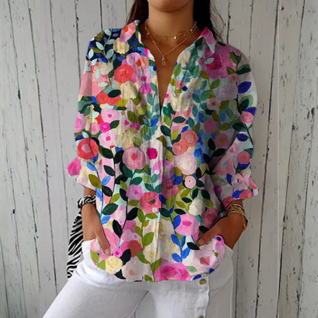 Emma & Rose Cape Town Laura Bloom blouse in multicolor soft luxurious fabrics, featuring a stylish, comfortable design.