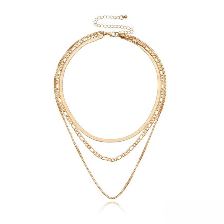 Gold Winnie vintage 3-piece layered necklace by Emma & Rose Cape Town featuring delicate chain details.