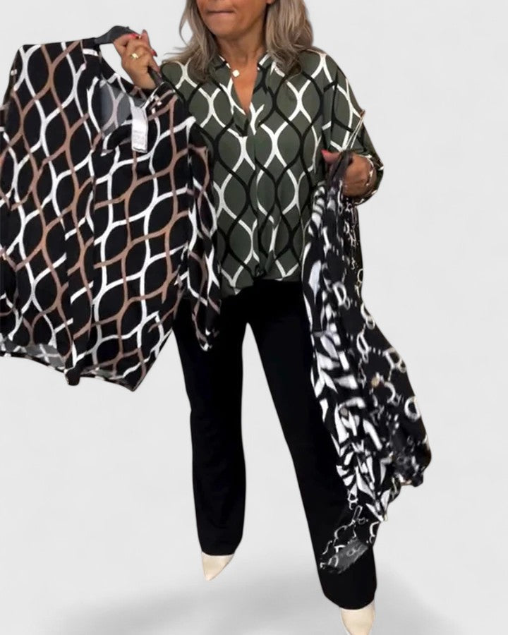 Olive green Calindrah™ sophisticated blouse by Emma & Rose Cape Town, featuring a stylish, tailored design and elegant fabric.