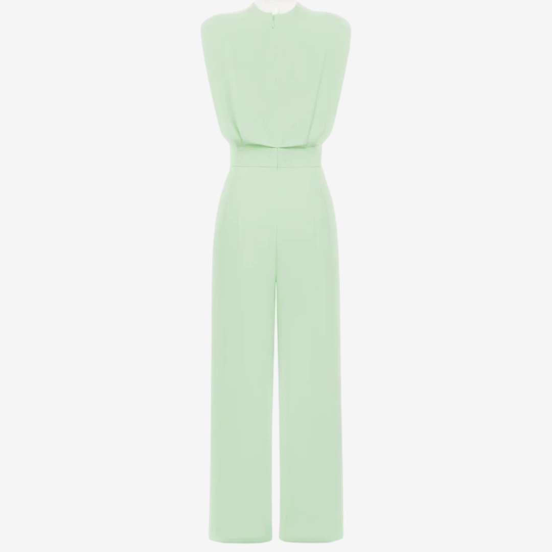 Beige Ariia™ jumpsuit belt from Emma & Rose Cape Town, styled with a one-piece jumpsuit, showcasing a sleek waist accessory.