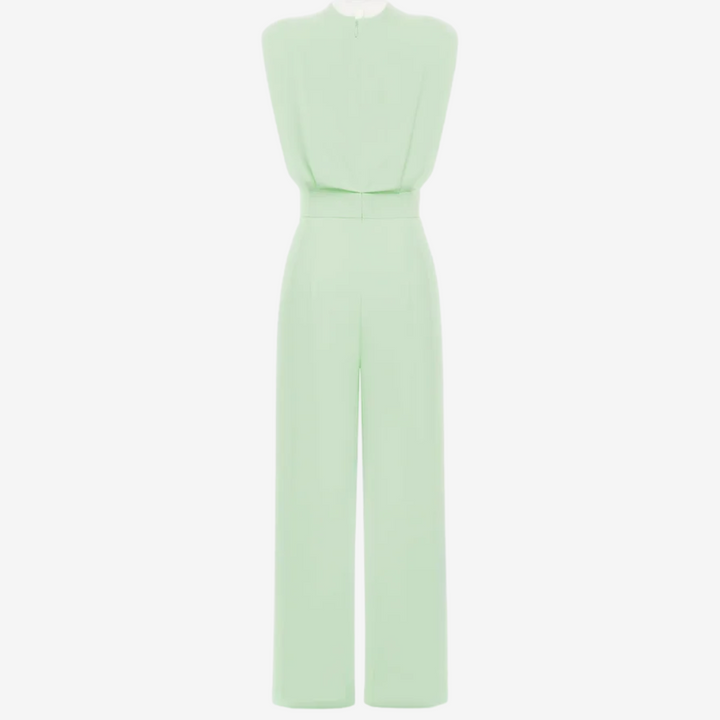 Beige Ariia™ jumpsuit belt from Emma & Rose Cape Town, styled with a one-piece jumpsuit, showcasing a sleek waist accessory.
