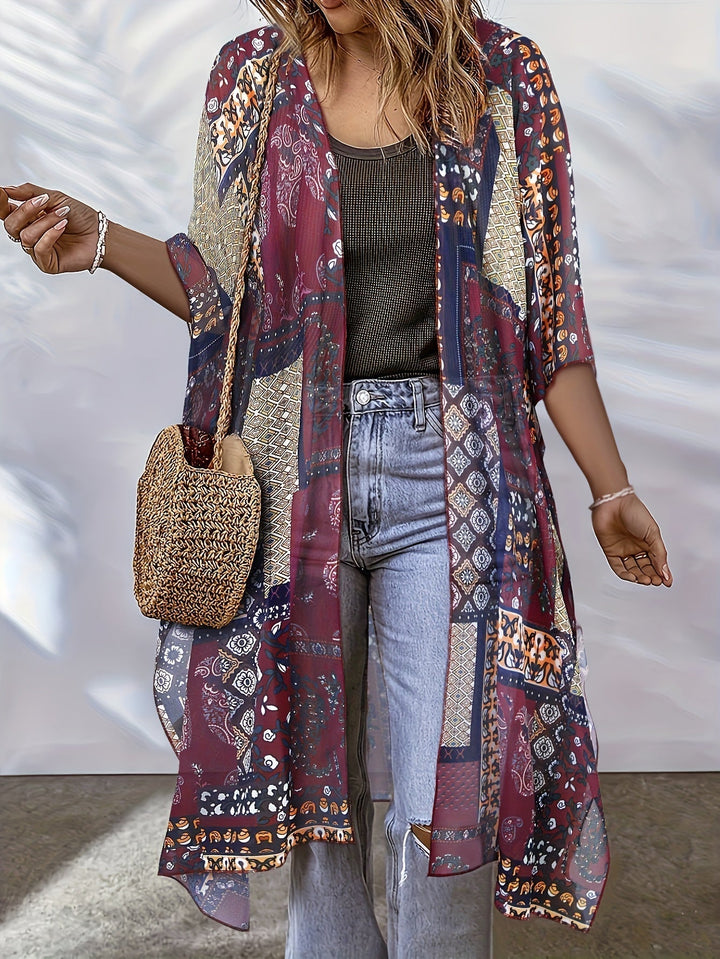 Emma & Rose Cape Town Sanna™ bohemian long cardigan in soft knit, draped open-front design with relaxed fit and boho style.