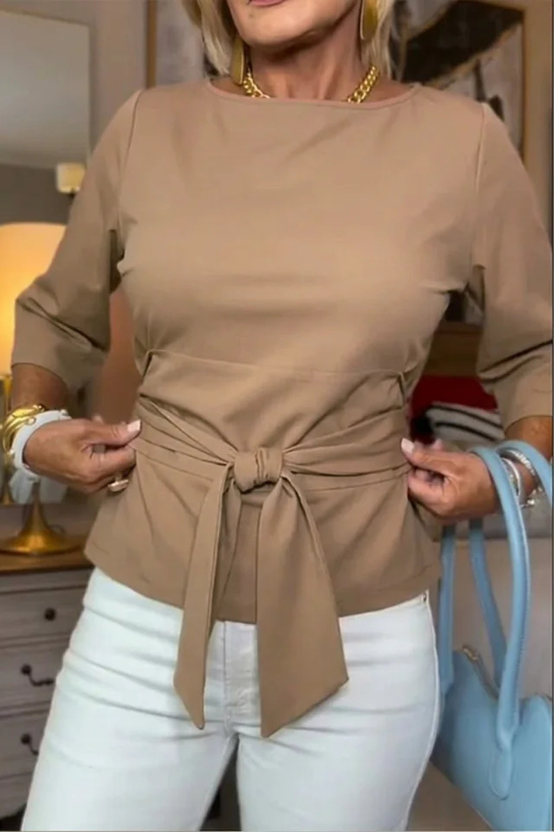 Emma & Rose Cape Town Dara orange tie waist flattering top, lightweight fabric, V-neck with tie detail and short sleeves.