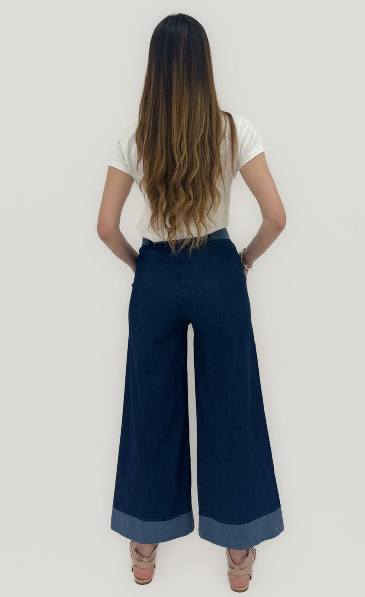 Emma & Rose Cape Town Adele light soft fabric culotte pants with belt, featuring a relaxed fit and luxurious material.