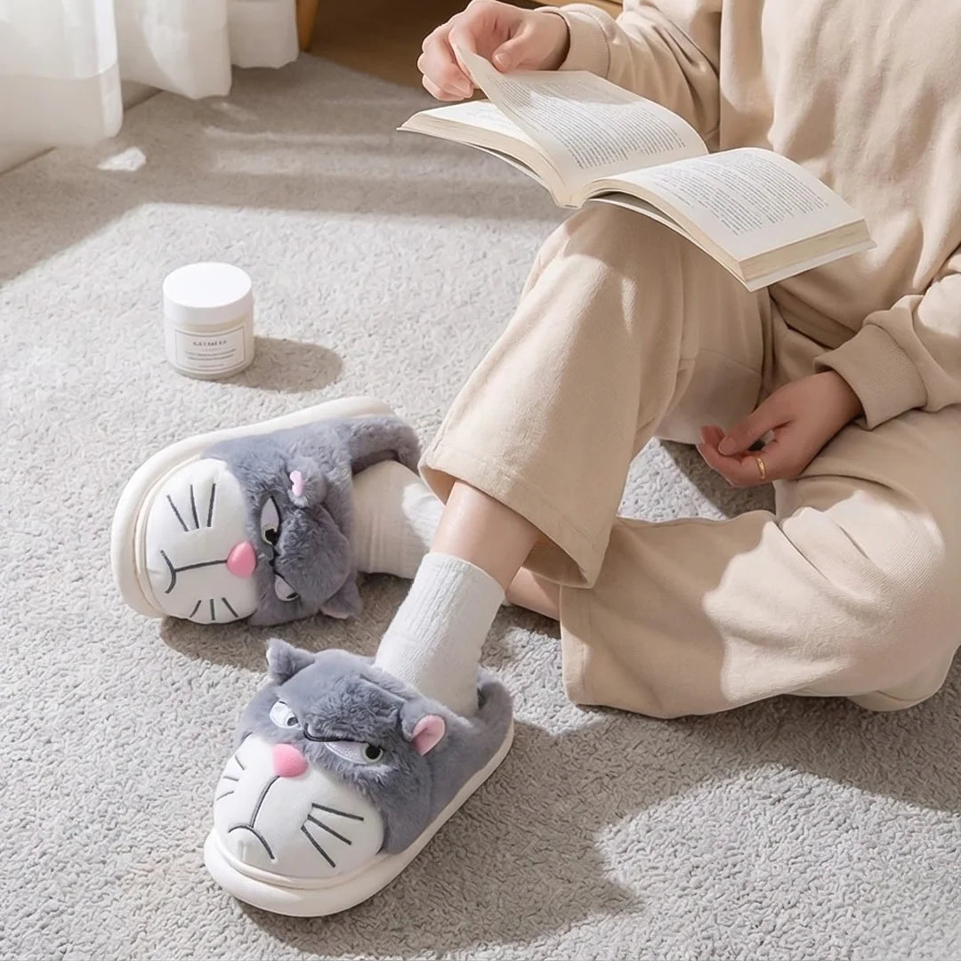 Grey Royal™ Cat Slippers by Emma & Rose Cape Town, cozy plush slippers with cat paw design for comfortable indoor wear.