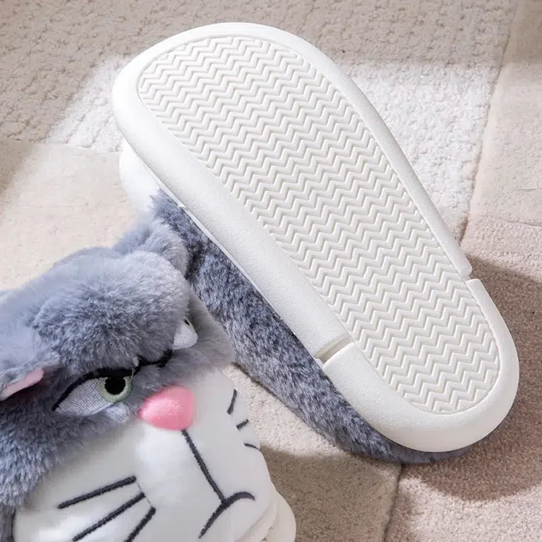 Grey Royal™ cat slippers by Emma & Rose Cape Town, cozy plush slippers with a cute cat face design, size 36-37.