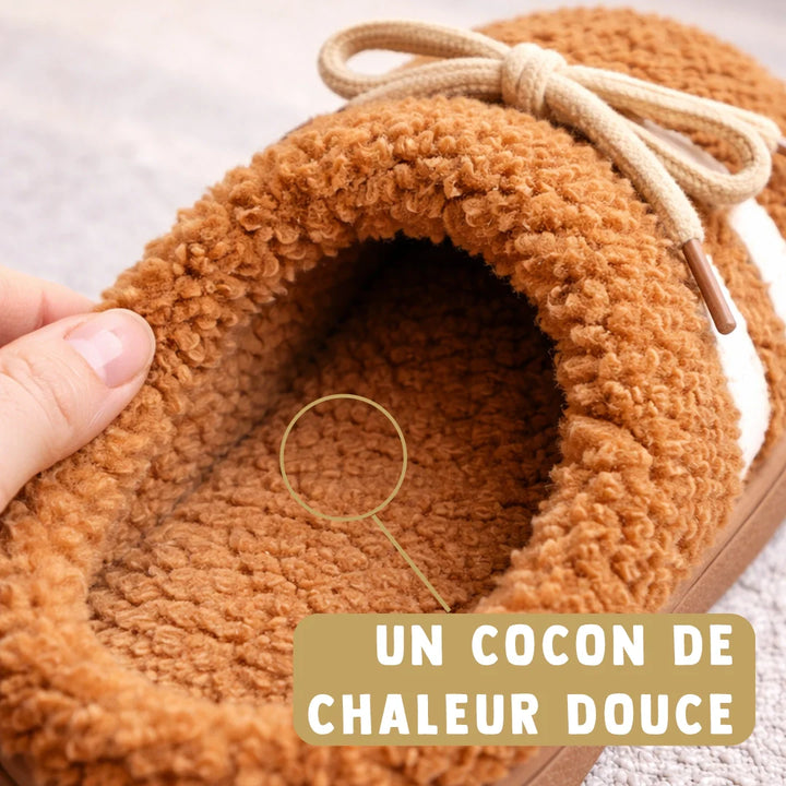 Emma & Rose Cape Town Lara Cozy Run slippers in coffee color, soft fabric, slip-on design, perfect for cozy indoor comfort.