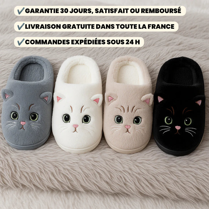 Emma & Rose Cape Town Ingrid™ soft cat slippers in white, cozy plush slippers with cute cat design for comfortable indoor wear.