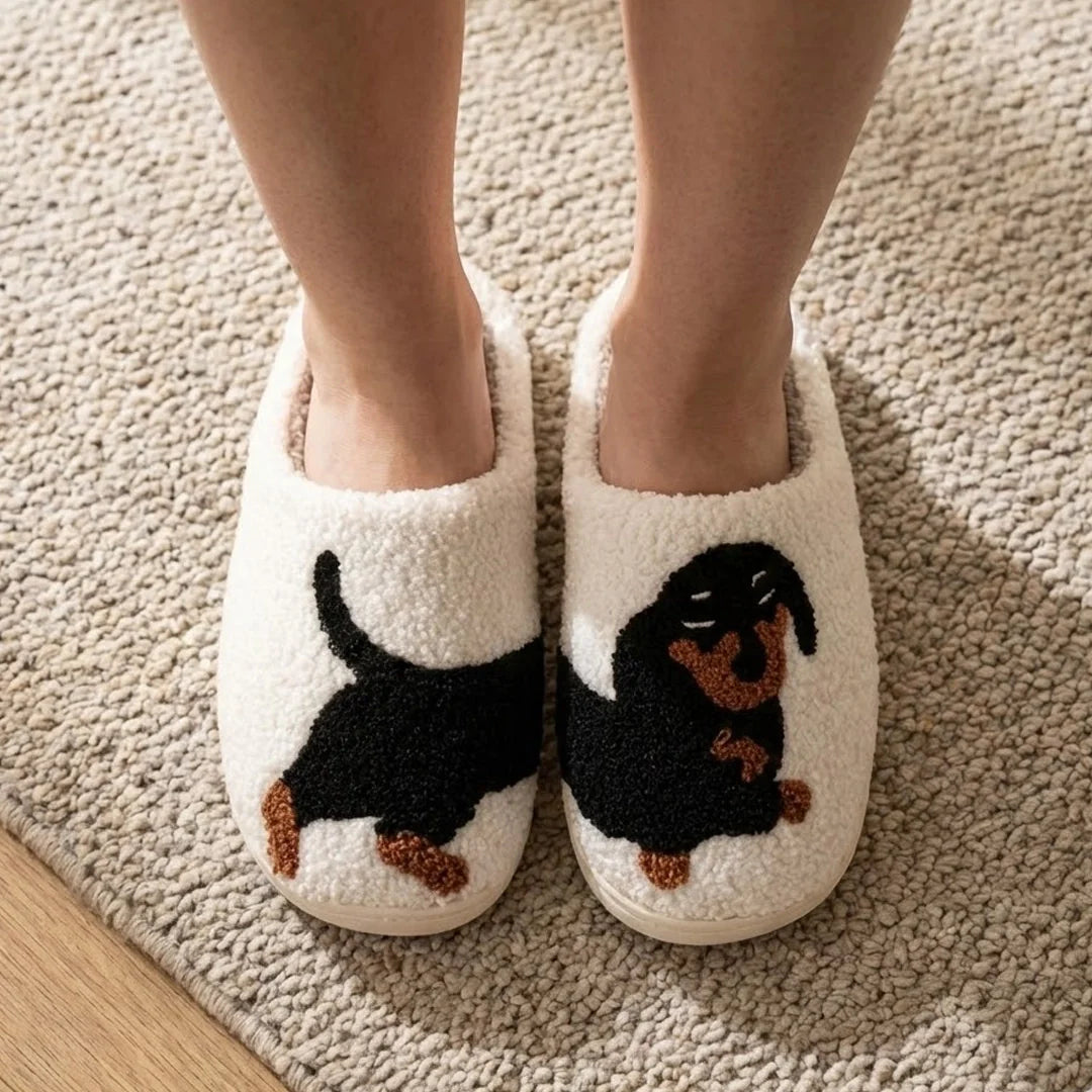 Emma & Rose Cape Town Karina soft canine slippers in white, cozy pantoufles doux canidé for comfortable indoor wear.