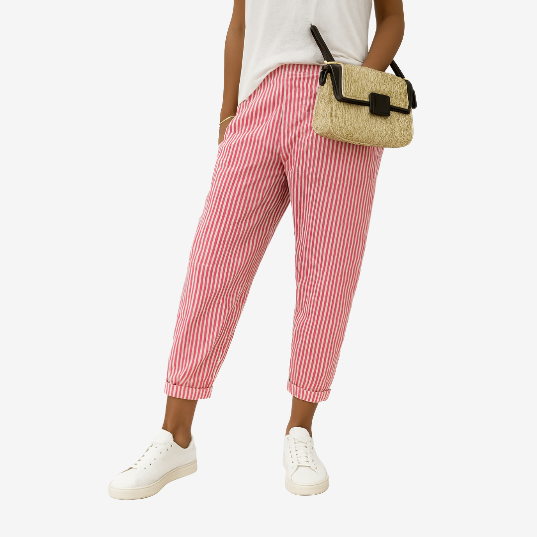 Emma & Rose Cape Town Noémie™ Fluid Summer Trousers in blue, lightweight pants with a relaxed fit and soft fabric for warm weather.