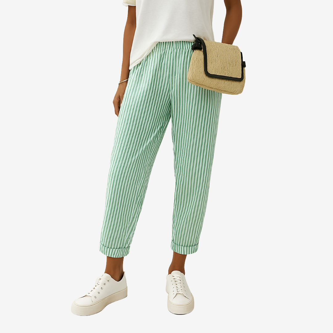Noémie™ Fluid Summer Trousers by Emma & Rose Cape Town, blue pants with a relaxed fit, lightweight and comfortable for warm weather.