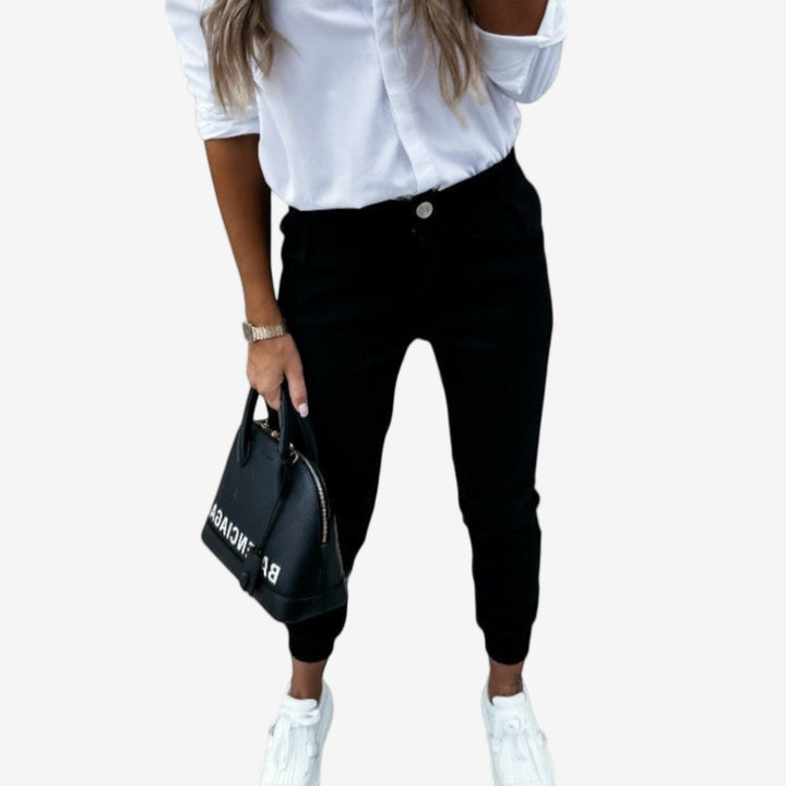 Green Melania™ Slim Fit Trousers by Emma & Rose Cape Town, stylish pants with a tailored fit and modern design.