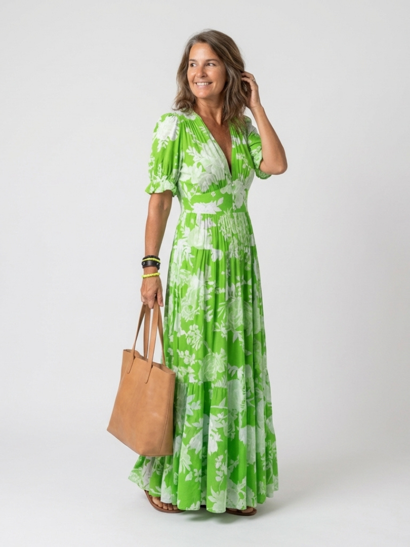 Pink Ione™ Neck Floral Midi Dress by Emma & Rose Cape Town with a flattering fit and vibrant floral pattern.