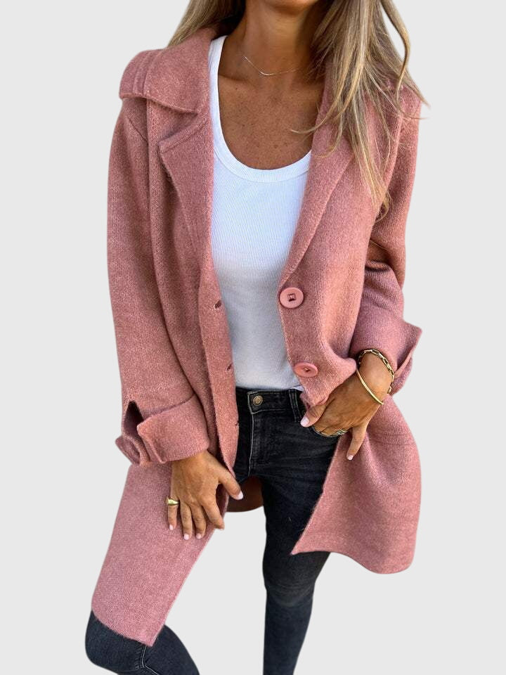 Pink blazer buttons on a Lisa™ blazer by Emma & Rose Cape Town, close-up of stylish metal button details.