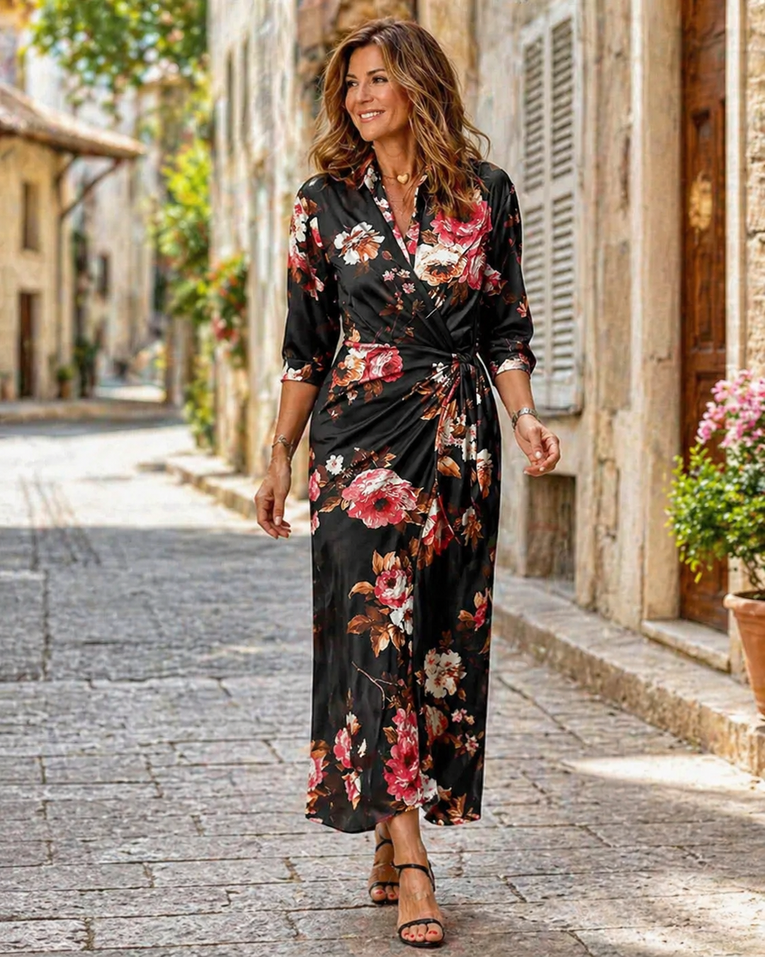 Pink VIVIENNE Lola maxi print dress by Emma & Rose Cape Town, flowing fabric with vibrant floral pattern.