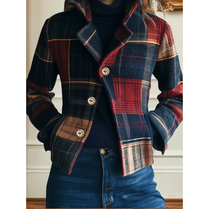 Multicoloured plaid Kylera™ comfortable jacket by Emma & Rose Cape Town, featuring a cozy, stylish design.