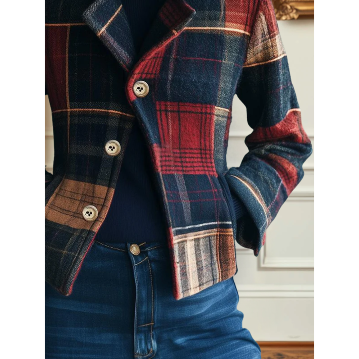 Multicoloured plaid Kylera™ comfortable jacket by Emma & Rose Cape Town, featuring a cozy fit and stylish design.