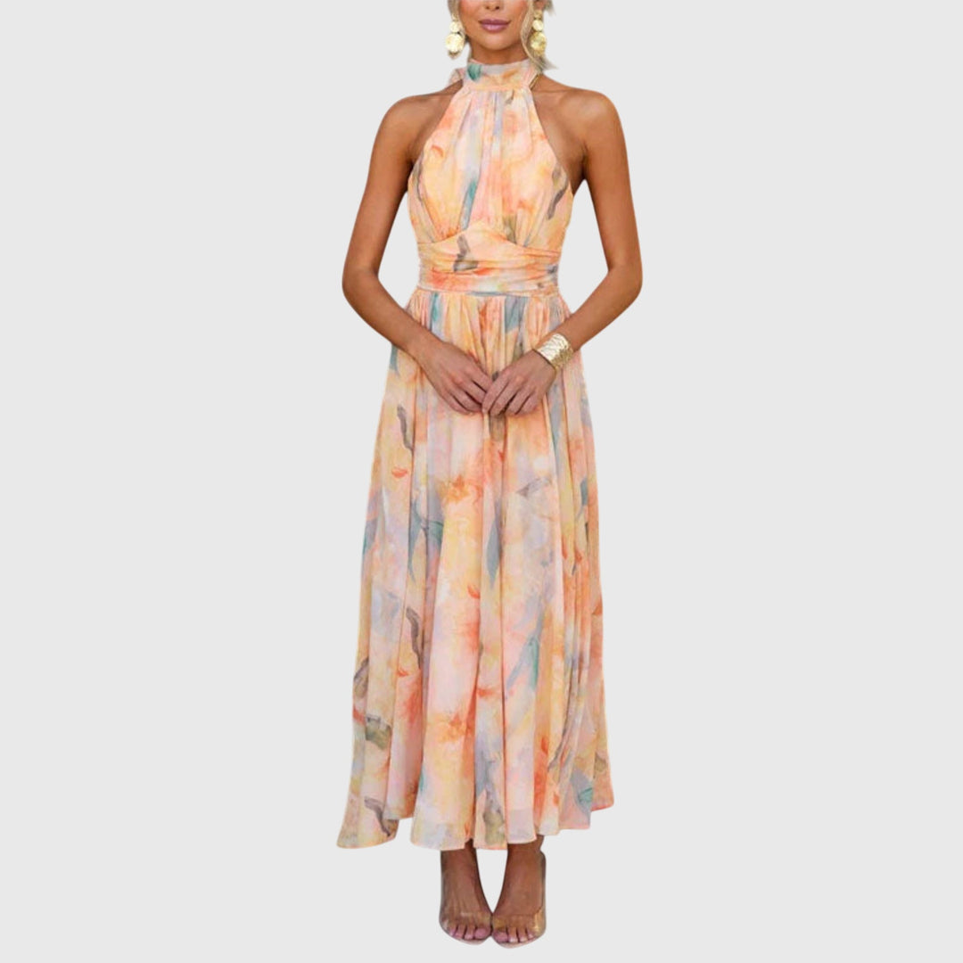 Emma & Rose Cape Town Halter Maxi Dress in flowing fabric with a stylish halter neckline, perfect for elegant summer occasions.