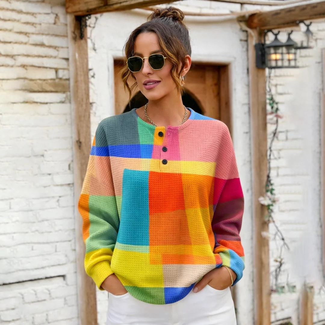 Multicolour Chloé jumper by Emma & Rose Cape Town featuring vibrant, multicolored knit with a cozy, stylish design.