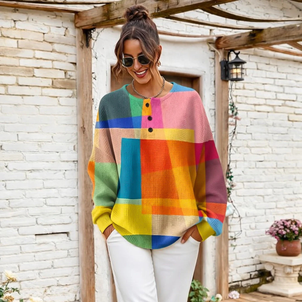 Multicolour Chloé jumper by Emma & Rose Cape Town featuring a vibrant, multicoloured knit design and classic pull-over style.
