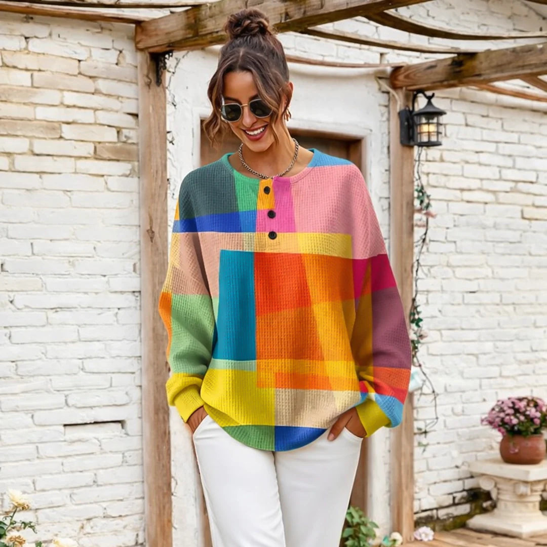 Multicolour Chloé jumper by Emma & Rose Cape Town featuring a vibrant, multicoloured knit design and classic pull-over style.